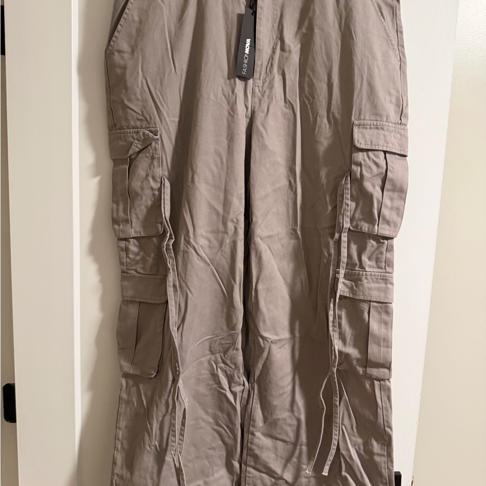 Gray Cargo Pants with Fringe Details